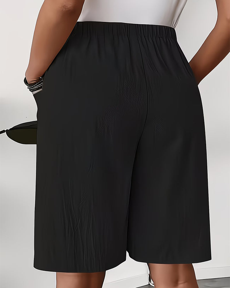Pantalon Fausse Deux Pièces Fente Jupe Capri Décontracté