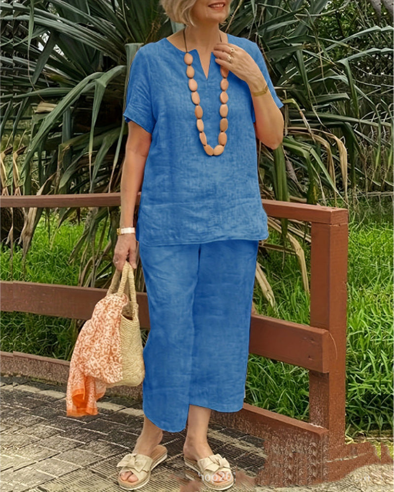 Ensembles Deux-Pièces Chemise Manches Courtes Taille Élastique Pantalon Court