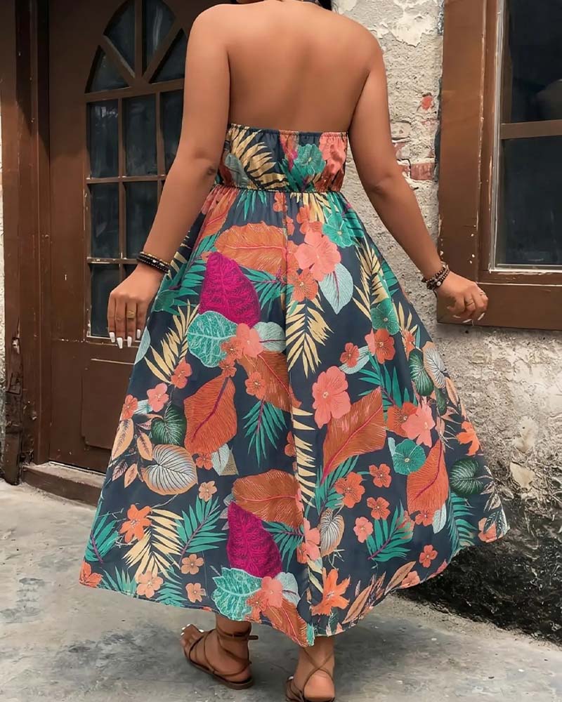 Set Col V Halter Robe Sans Manches + Short
