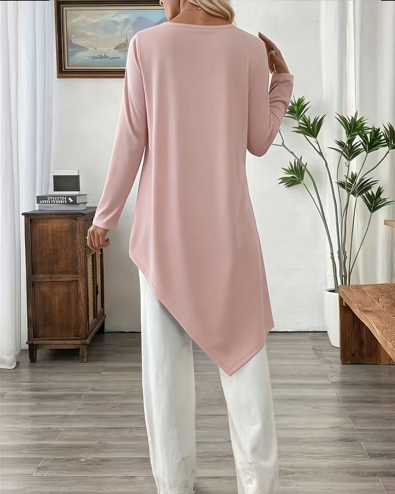 Haut Asymétrique Mi-Long Uni