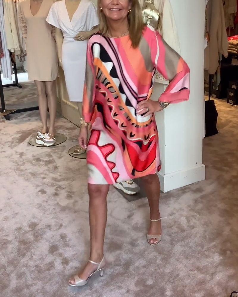 Robe midi imprimée tendance à col rond