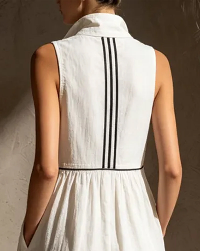 Robe Col Montant Profond Col En V Sans Manches