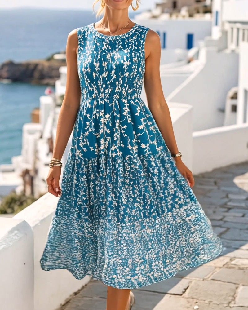 Robe Sans Manches Florale Cintrée Ligne A