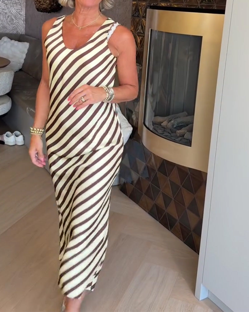 Robe Sans Manches Rayure Fourreau Maxi