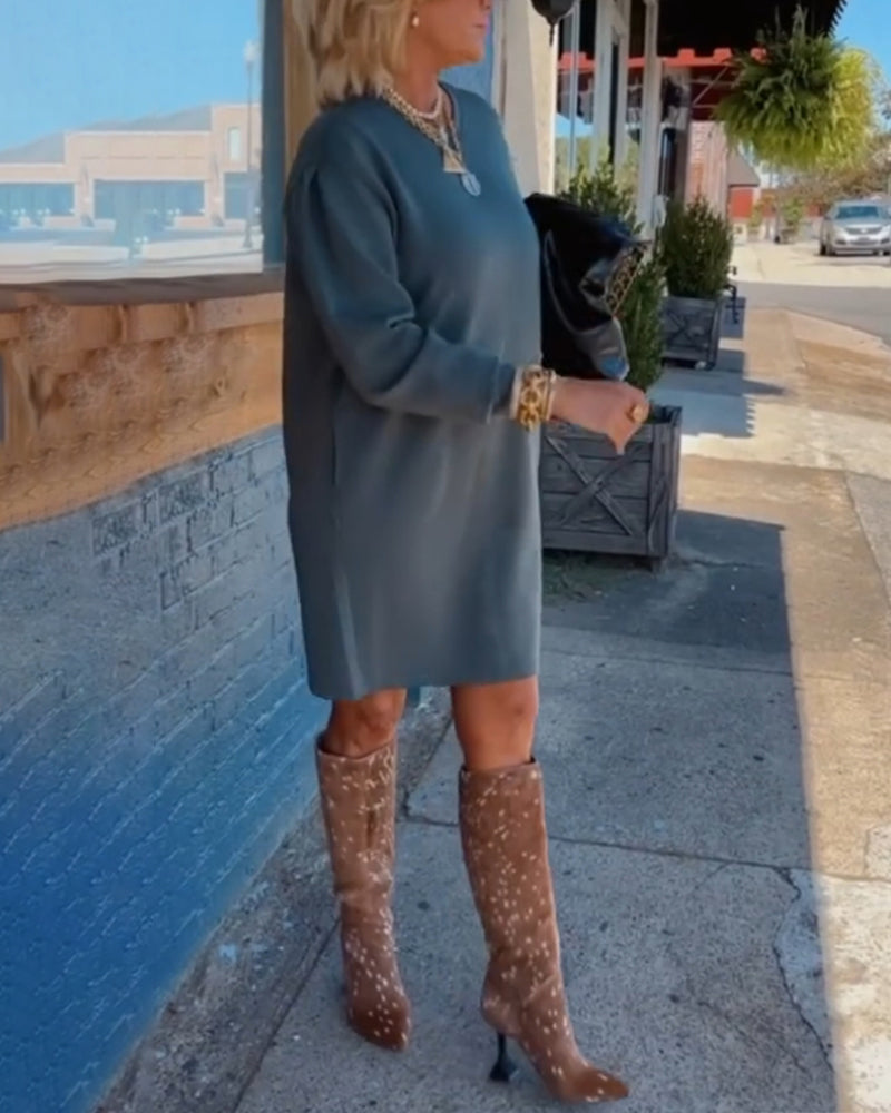 Robe élégante de couleur unie à col rond