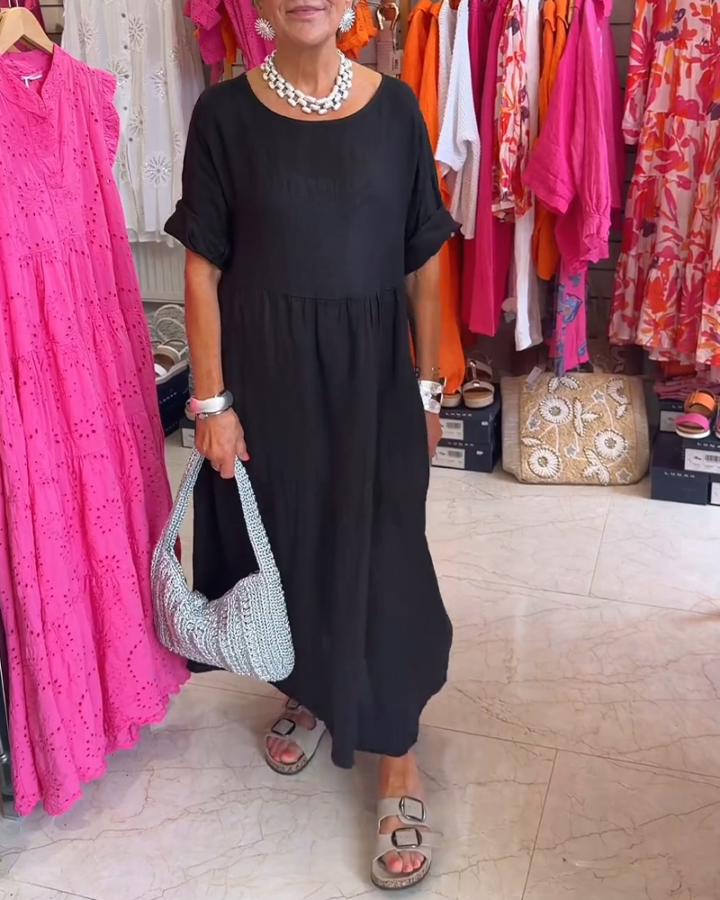 Robe Plissée Décontractée Unie