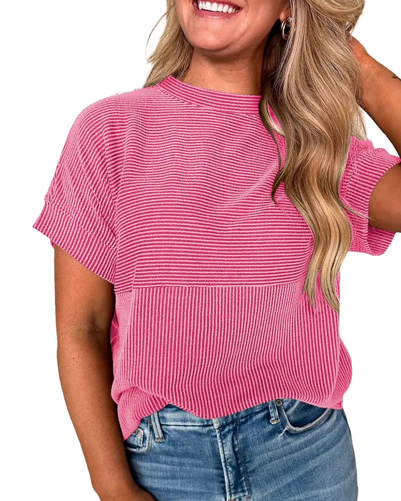 T-Shirt Rayé Manche Courte Encolure Ronde