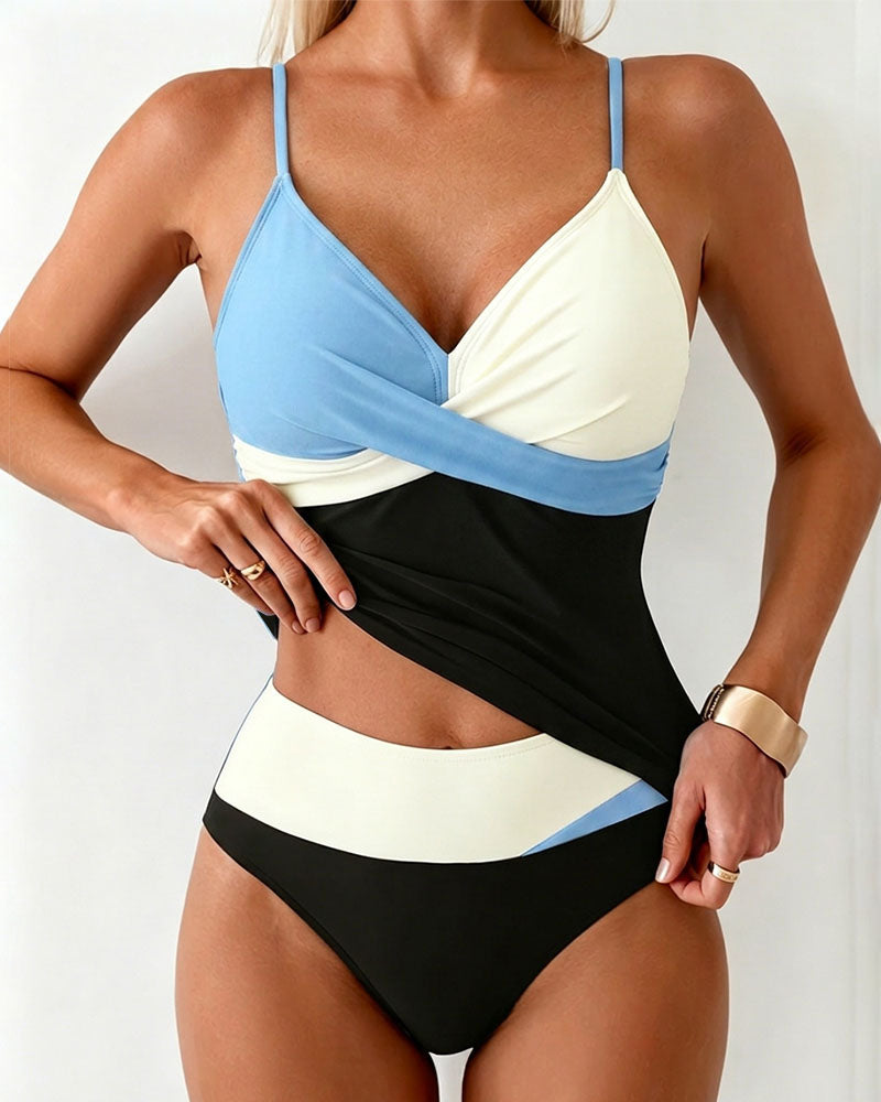 Tankini Taille Haute Bloc De Couleur