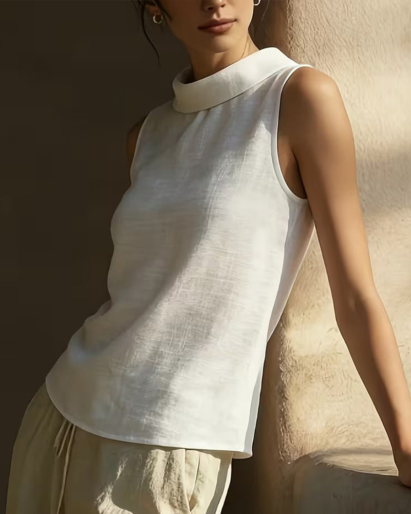 Blouse À Col Sans Manches Unie