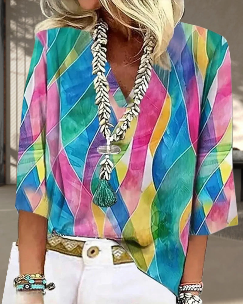 Blouse Col V Couleur Contrastée