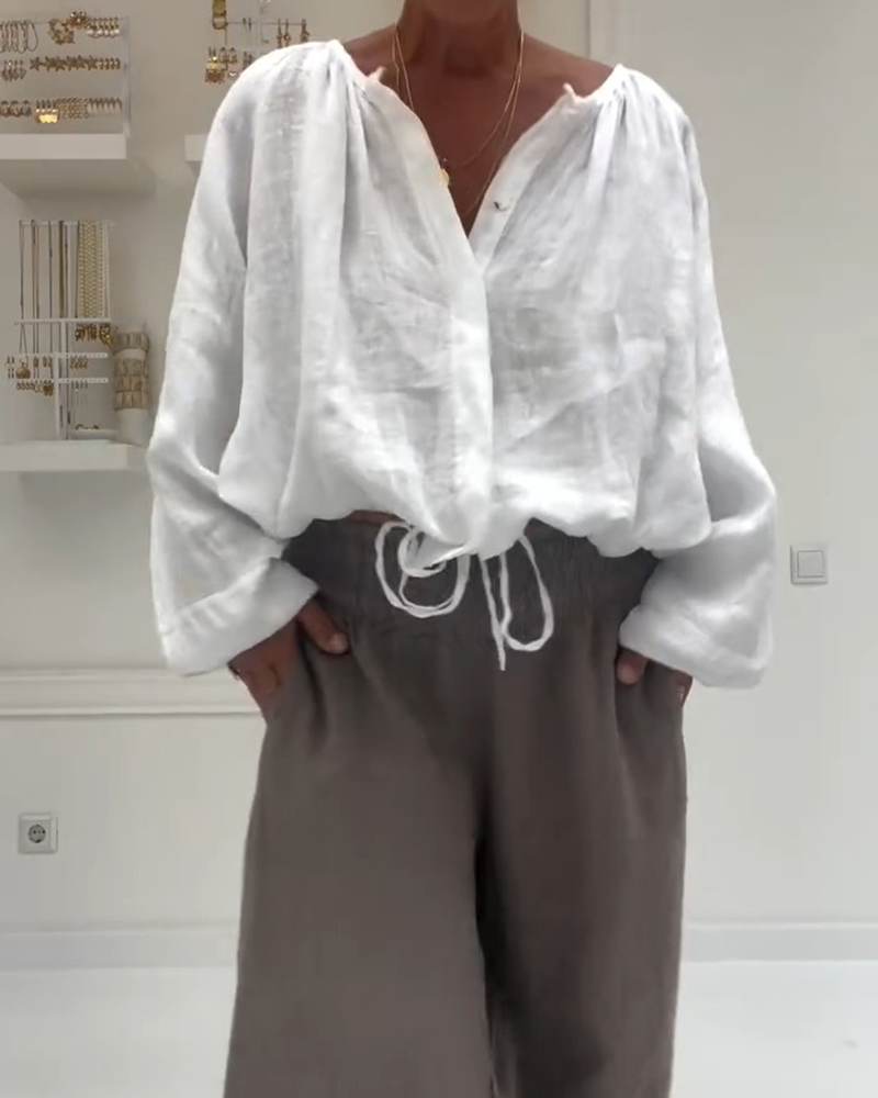 Blouse Manches Longues Froncée Attacher