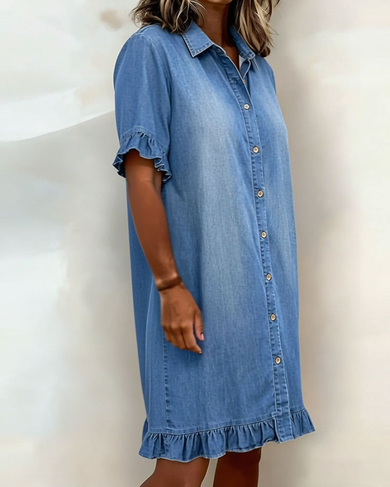 Robe Chemise En Denim À Volants
