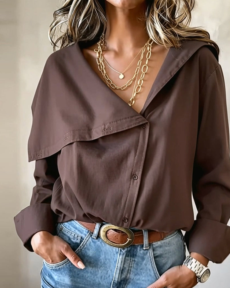 Blouse V Profond Asymétrique Bouton Revers