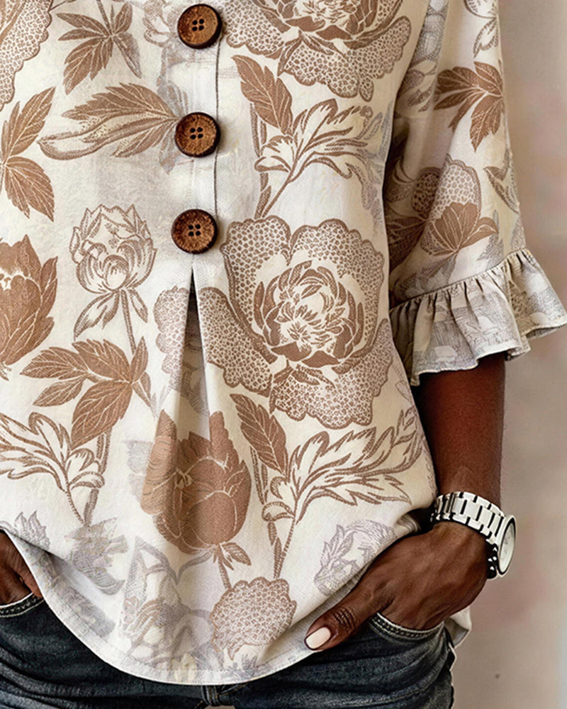 Blouse Imprimée Manchette Volantée
