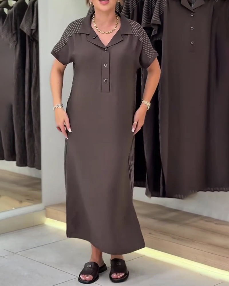 Robe Col V Revers Rayure Découpée