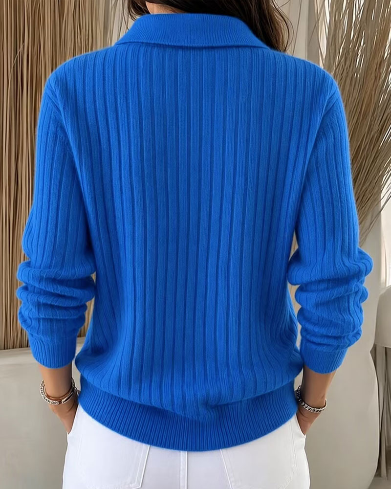 Cardigan Boutonné Côtelé Revers