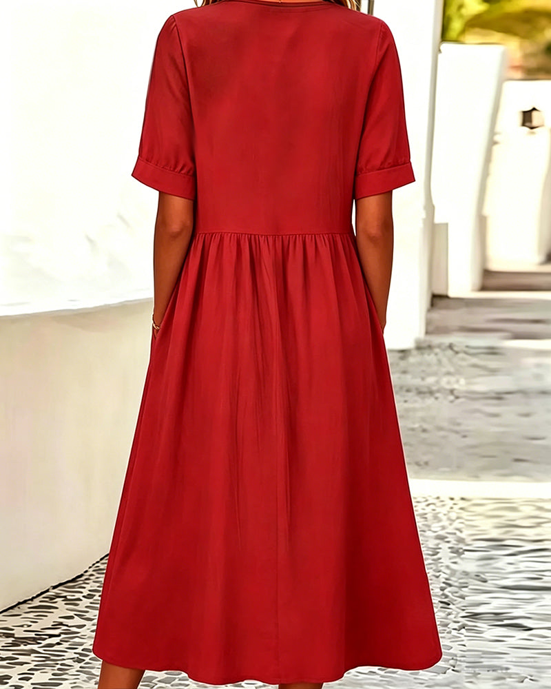 Robe Encolure Ronde Manche Courte Couleur Unie