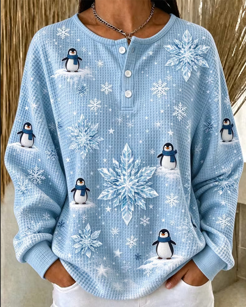 Haut Pingouin Flocon De Neige Tricot Gaufré Henley