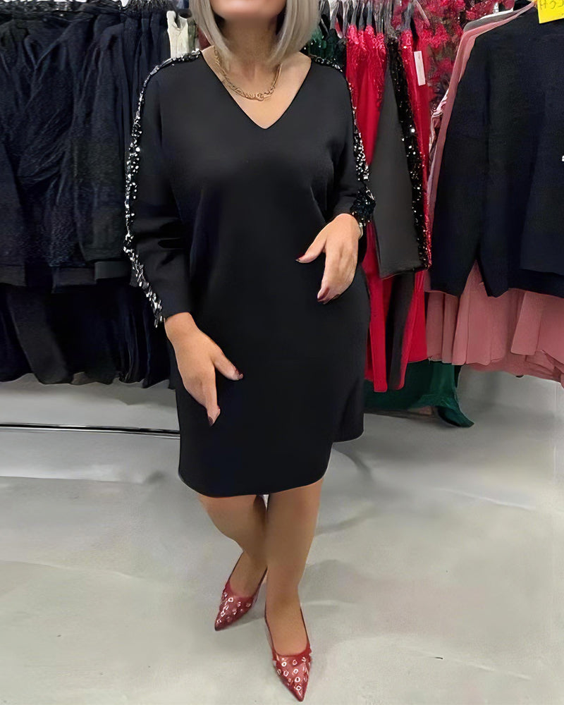 Robe Col V À Paillettes Sweat