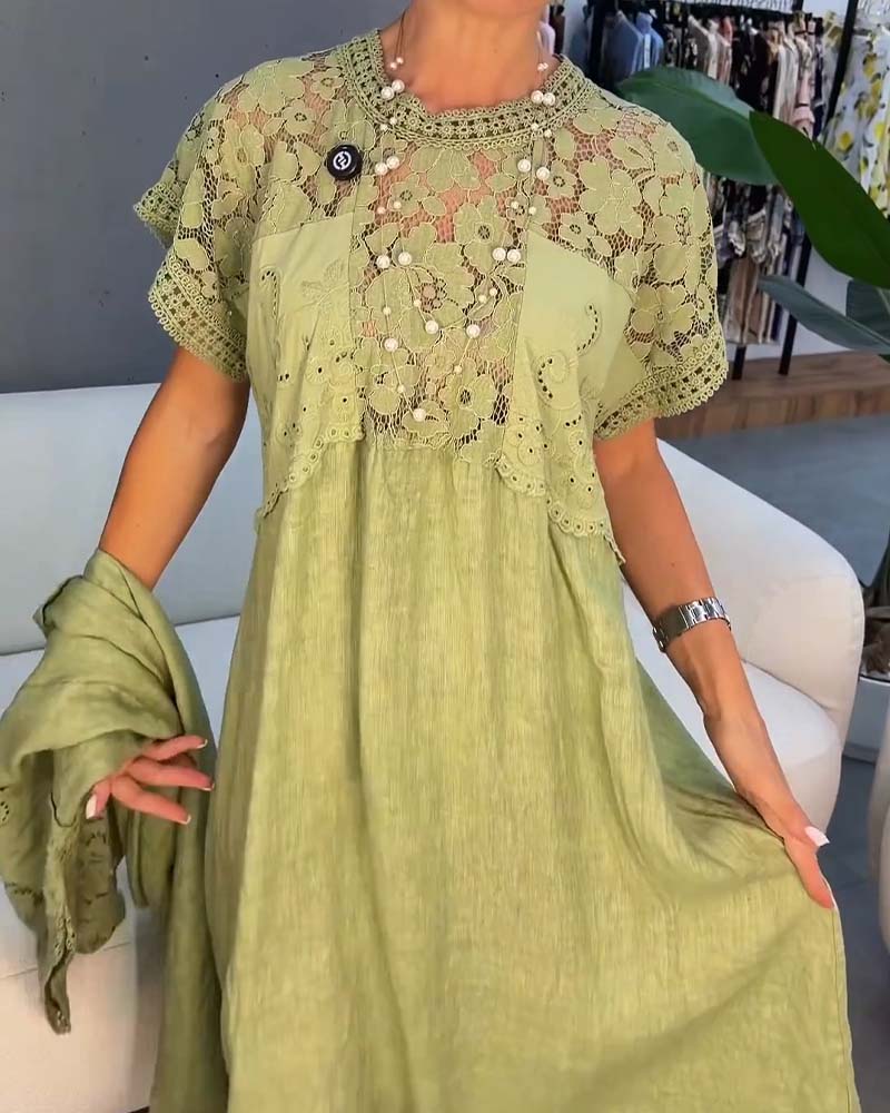 Robe Élégante Dentelle-Garni Patchwork Maxi