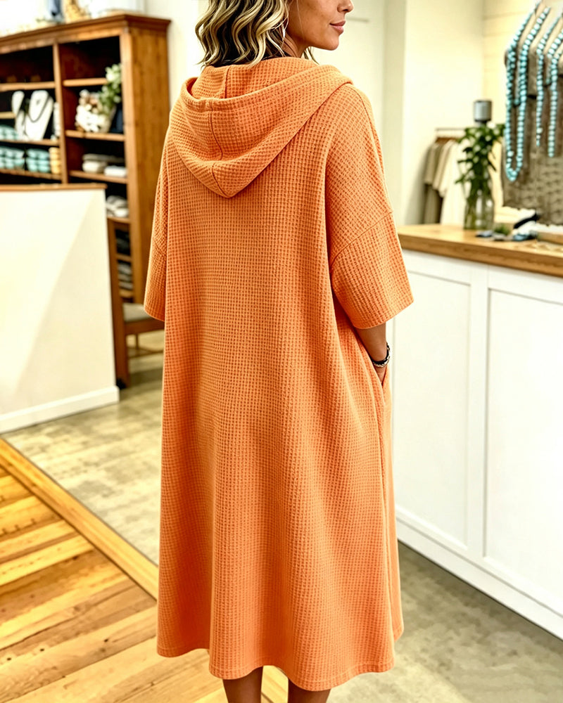 Robe Fermeture Éclair Gaufrier Capuche Manche-Trois-Quarts