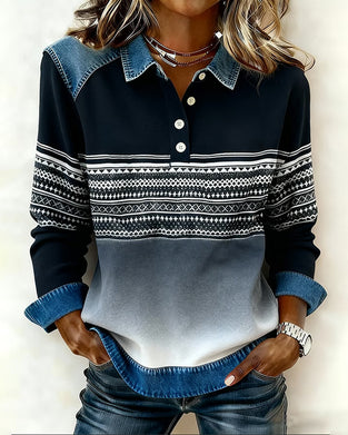 Sweat Avec Design à Col Lapel à Boutons, Motif Rayé Et Couleur Dégradée