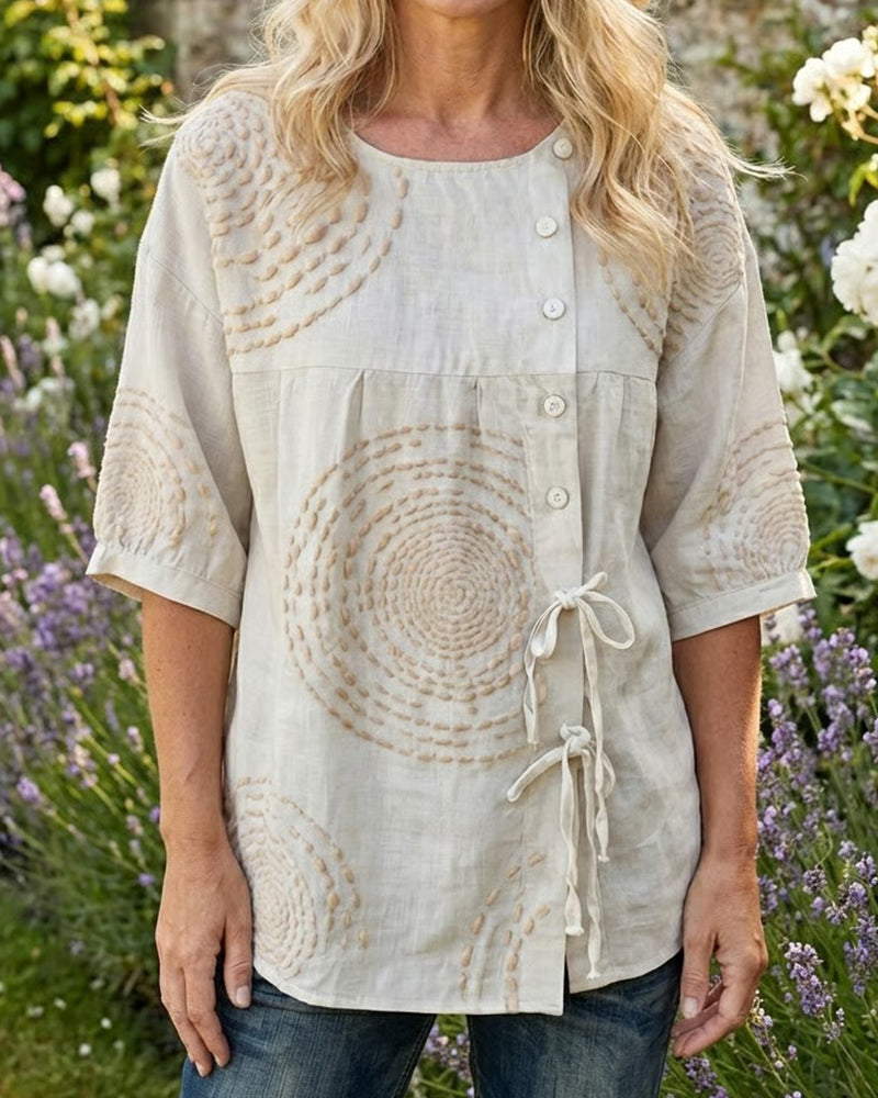 Blouse Col Rond Ample Nœud Latéral Imprimée