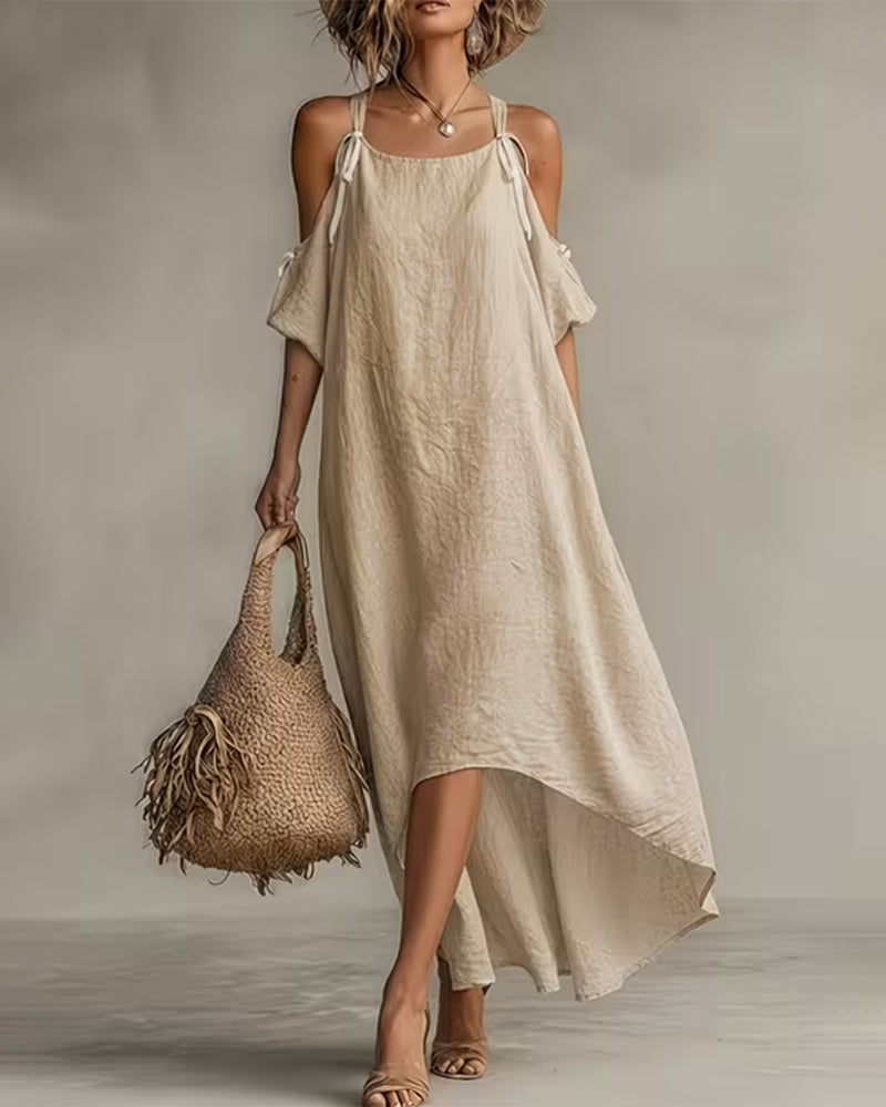 Robe Unie Texture Irrégulière Bretelles