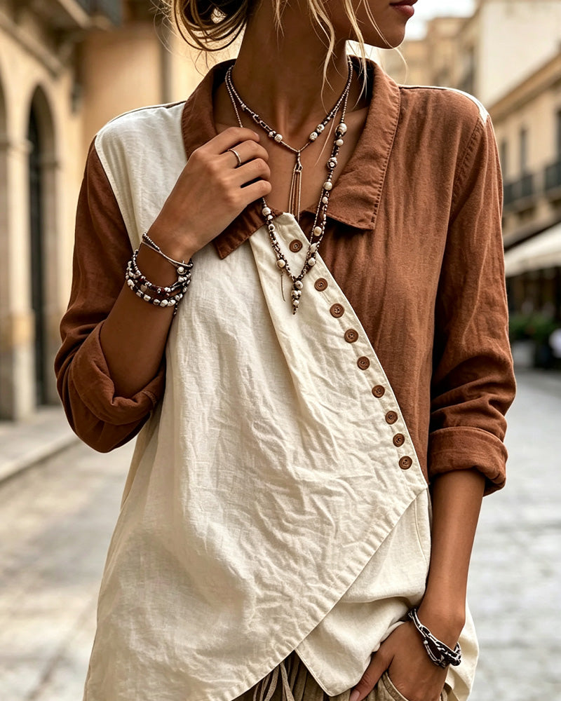 Chemise Patchwork Bouton Bloc De Couleur