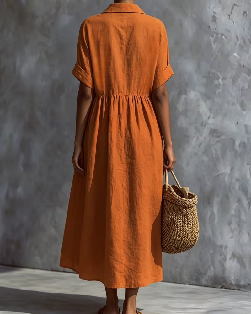 Robe Col Peter Pan Froncée Unie
