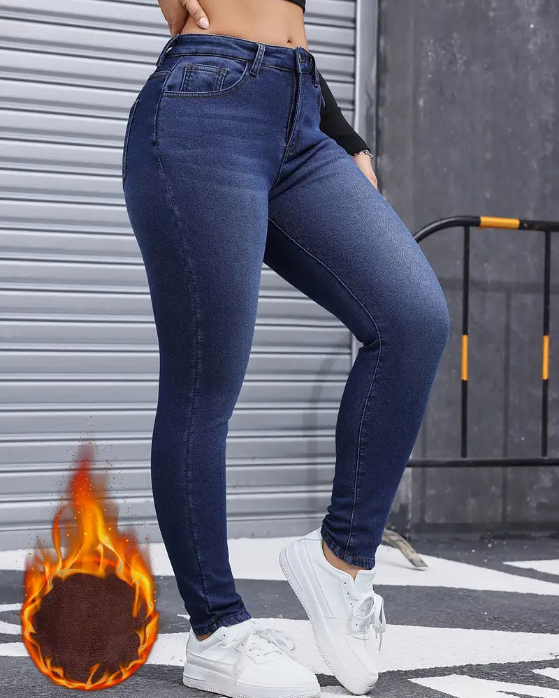 Jean Femme Doublé Polaire Unie Poche