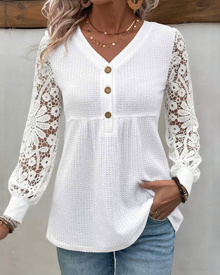 Blouse Dentelle Manches Longues Col V