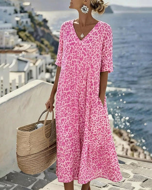 Robes Léopard Col V Ample