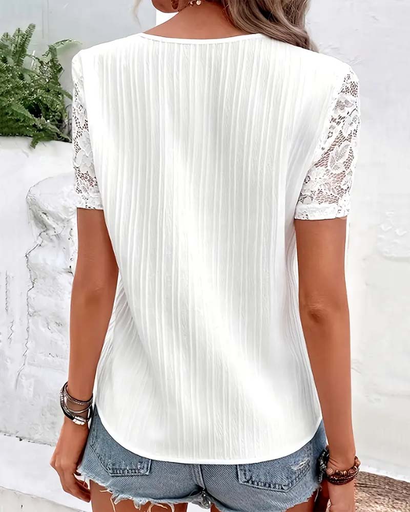 Blouse Col V Unie Dentelle Couture