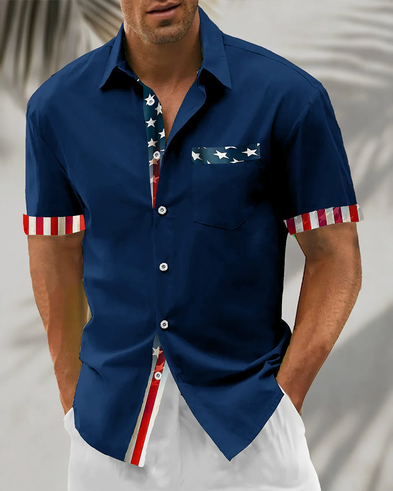 Chemise Étoiles Et Rayures Imprimé Manches Courtes