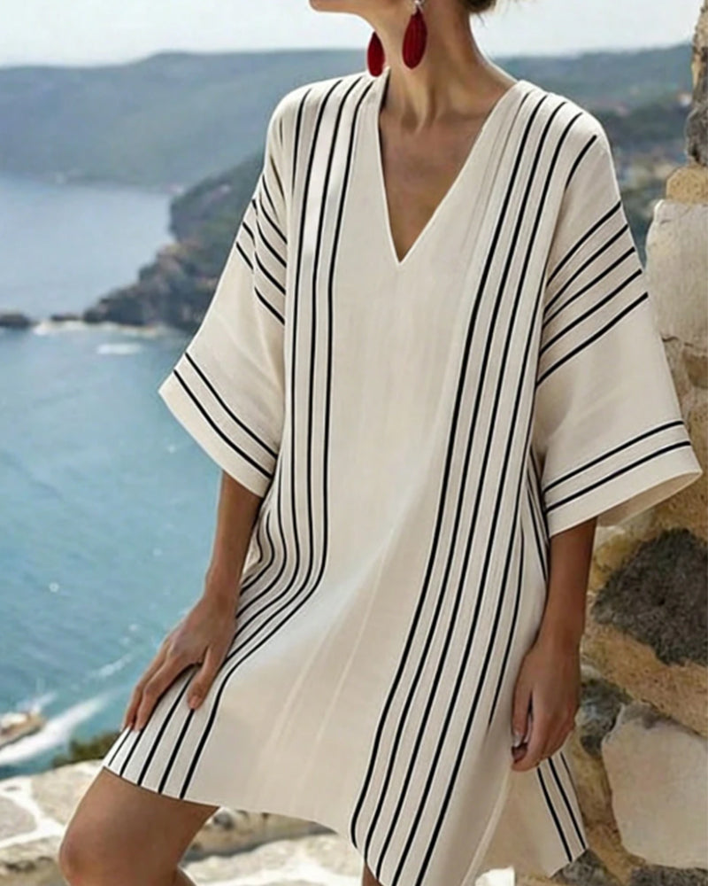 Robe Off White Noir Rayure V Encolure