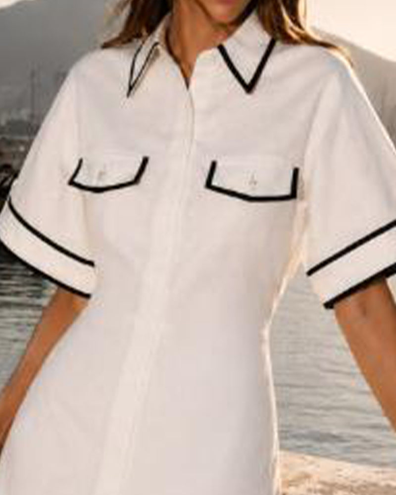 Robe À Revers Manches Courtes