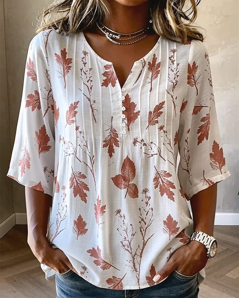 Blouse Imprimé Artistique Feuille D'Érable