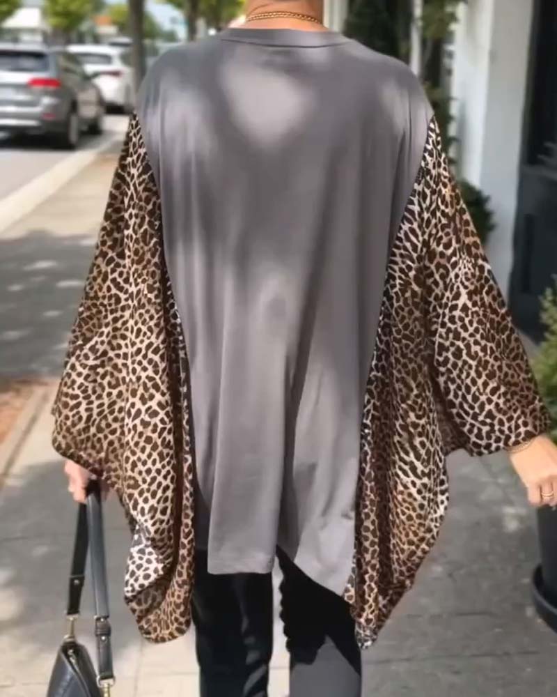 Haut Guépard Imprimé Patchwork-Manche
