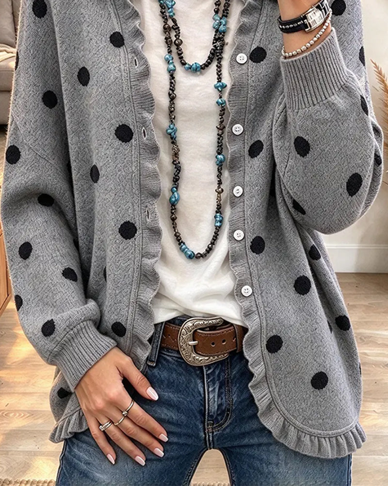 Cardigan Revers Volants À Pois