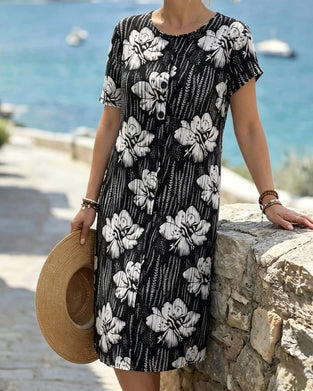 Robe Décontractée À Fleurs Manches Courtes