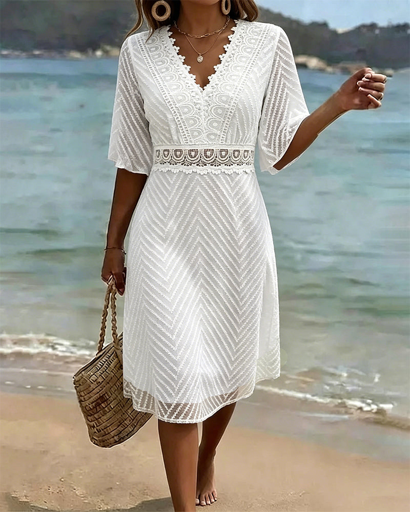 Robe Col En V Dentelle Patchwork Découpé