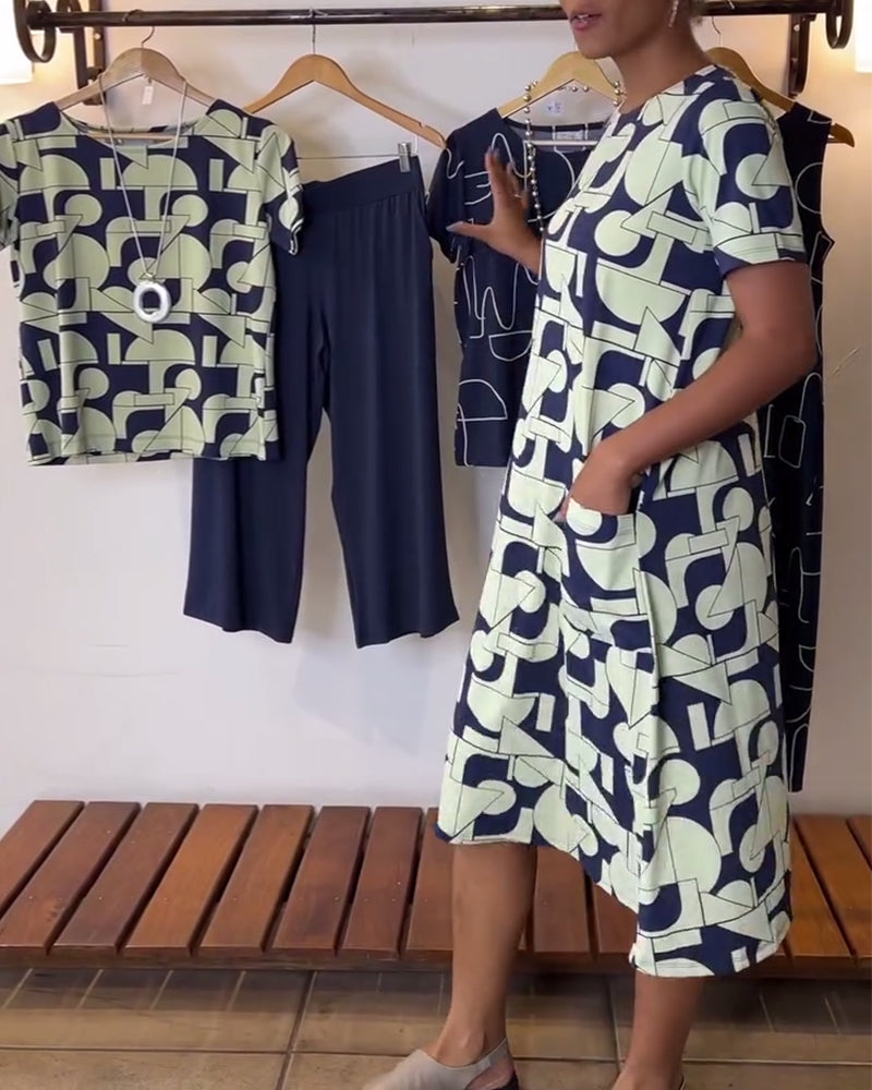 Robe décontractée de tous les jours col rond imprimé