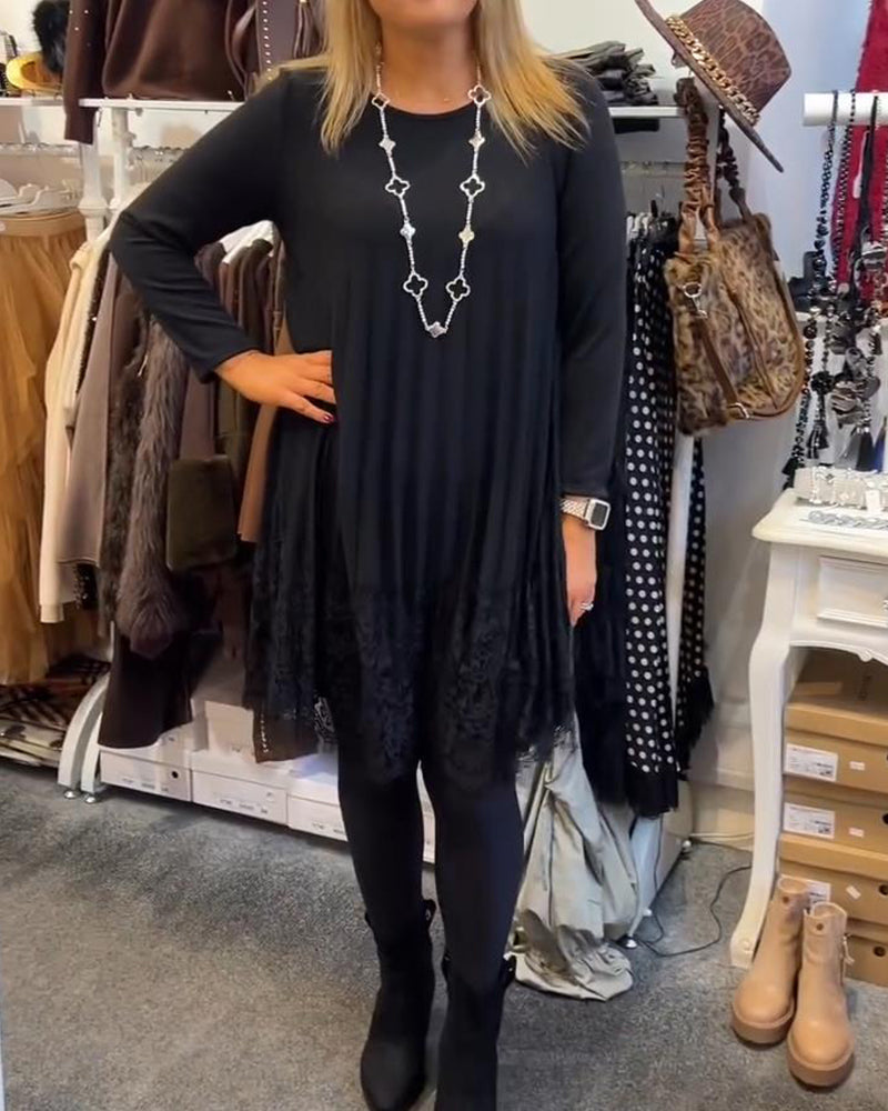 Robe Ample À Col Rond Et Plissés