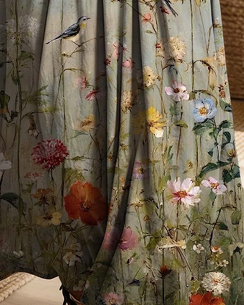 Robe Col De Chemise Fleuri Denim Patchwork