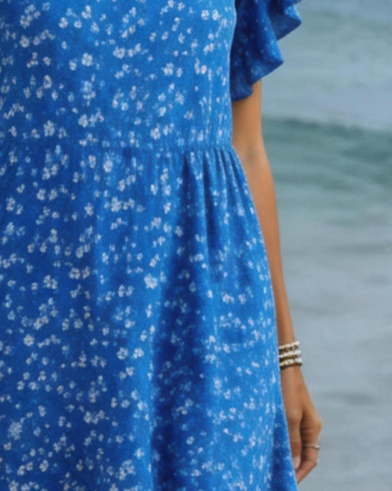 Robe Col U Taille Imprimé Manche Volantée