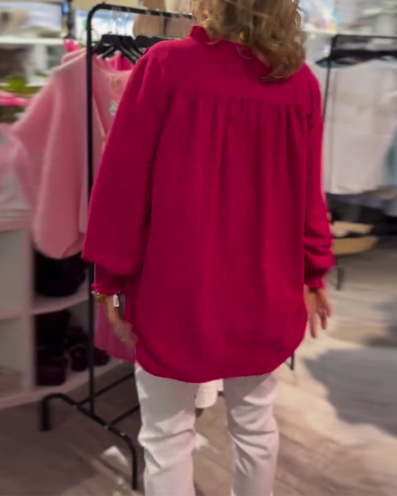 Blouse Col en V Pullover Ample Décontractée