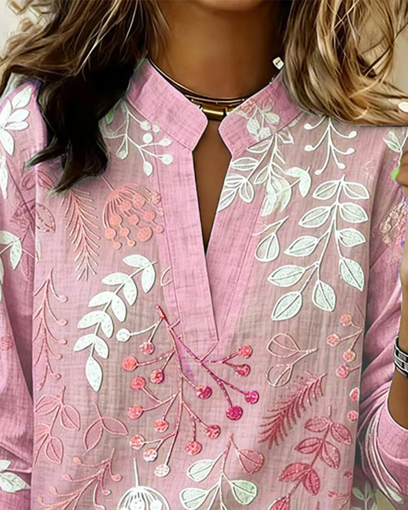 Blouse À Motif Floral Et Col Montant
