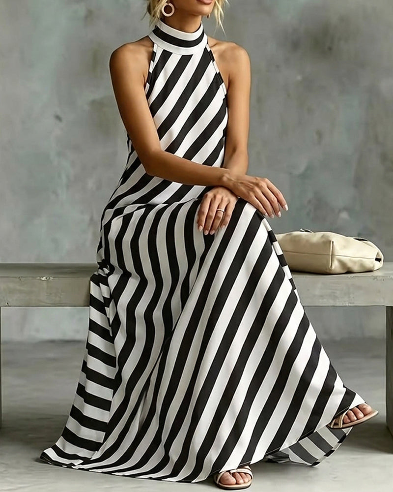 Robe Sans Manches Col Mock Rayée