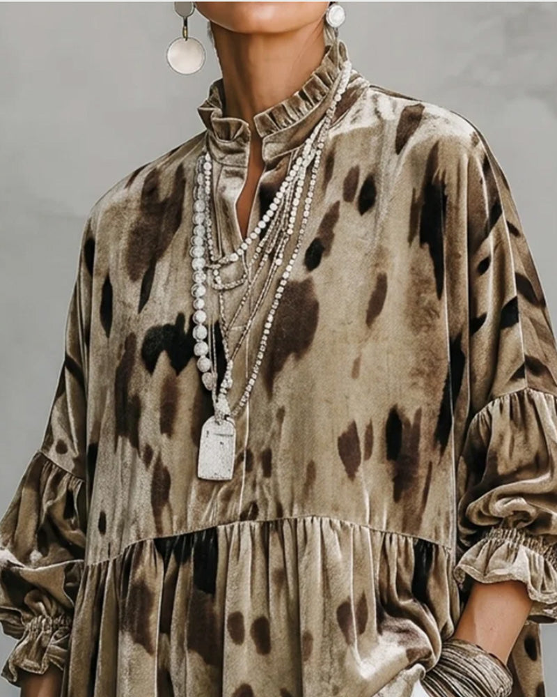 Blouse Col En V Volant Contraste Panneau